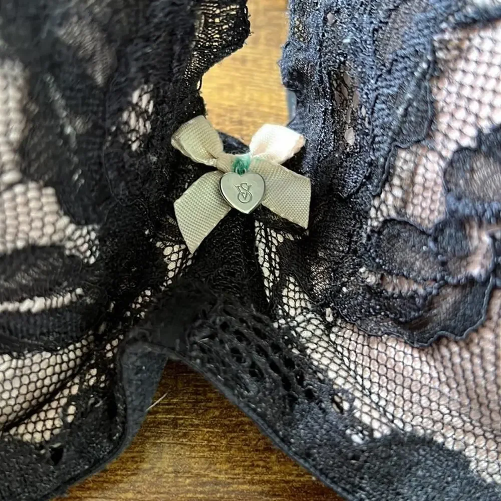 Victoria’s Secret Black Sheer Crochet Floral Lined Demi Padded Bra